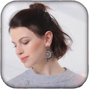 Glamorous Black Star and Moon Earrings - Mismatched Sparkly Studs for Fashion